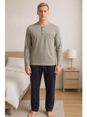 Gd Goldoremi 28301 Erkek 4 Mevsim Rahat Pamuklu Süprem Kumaş Uzun Kollu Pijama Takım