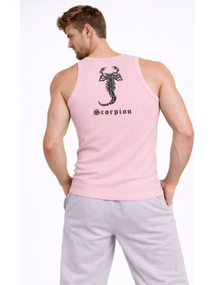 Erkek Fitilli Atlet Sıfır Yaka Slim Fit Arka Baskılı Spor Atlet - Pembe