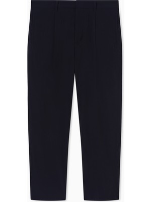 Emporio Armani Erkek Normal Kesim Pileli Esnek Kumaş Düz Paça Chino Lacivert Pantolon EM005440 AF13772-UB118