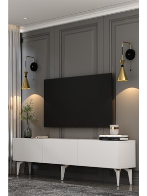 Dekortis Home Dekor 180DHDTS1BA Sadem Tv Sehpası,ünitesi Beyaz-Altın