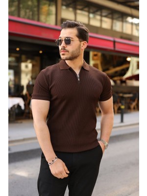 Erkek Fermuarlı Yakalı Kısa Kollu Tshirt