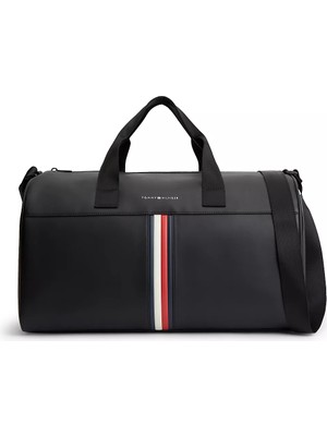 Tommy Hilfiger Erkek Bayrak Logo Detaylı Fermuarlı Geniş Iç Hacimli Siyah Seyahat Çantası AM0AM14519-BDS