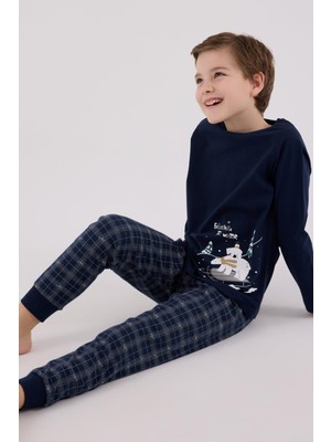 Arnetta Erkek Çocuk Aile %100 Pamuk 4 Mevsim Uzun Kollu Ekoseli Pijama Takım