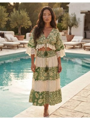 Bohemino Yeşil Dantelli Bohem Ikili Set