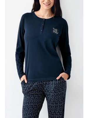 Arnetta Make Me Happy Kadın Modal Pamuklu Rahat Uzun Kollu Pijama Takım