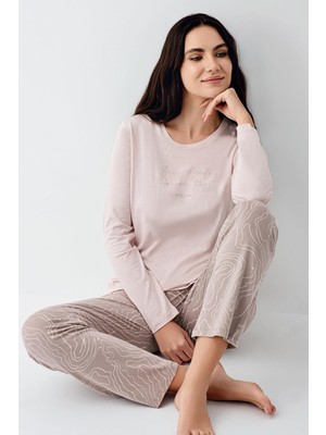 Pierre Cardin Paris Premium Seri Kadın Pamuklu Modal Rahat Kalıp Uzun Kollu Pijama Takım