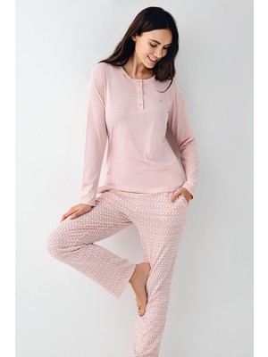 Pierre Cardin Paris Kadın Pembe Modal Pamuklu Uzun Kollu Rahat Pijama Takım