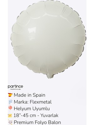 Partince 18″ – 45 cm Yuvarlak Folyo Balonlar Paket Içi 1 Adet