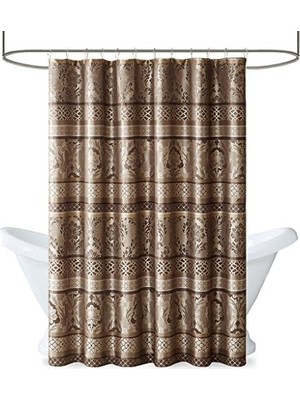 BYZ Store Bellagio Boz Kahverengi Duş Perdesi, Banyo Için Geçişli Duş Perdeleri, 72 x 72, Bej