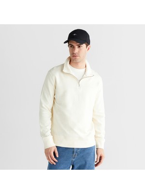 Gant Erkek Krem Yarım Fermuarlı Herringbone Kazak