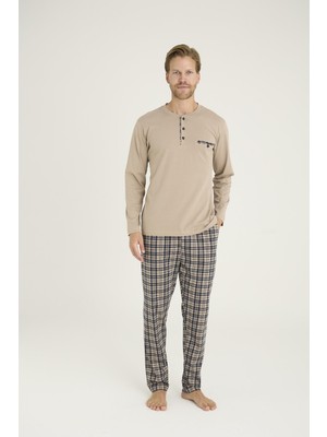 Kly 9223 Erkek %100 Pamuklu 4 Mevsim Kumaş Ekoseli Uzun Kollu Pijama Takım