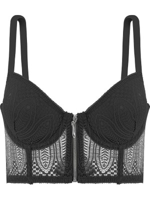 Wonna Fashion 2509 Noa Fermuar Detaylı Push Up Dolgulu Dantelli Büstiyer Sütyen Siyah