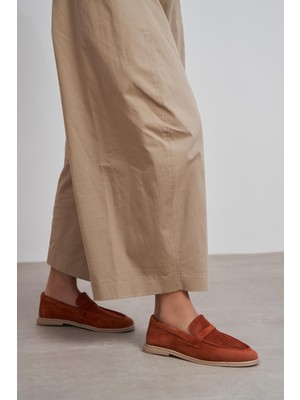 Nişantaşı Shoes Bery Kiremit Hakiki Süet Düz Taban Kadın Loafer