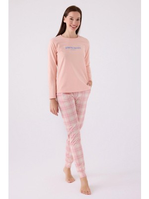 Pierre Cardin Kadın Pamuklu Rahat Uzun Kollu Ekose Pijama Takım
