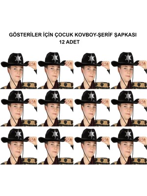 İyisi Var Kovboy Şerif Şapkası Siyah 12 Adet - Kostüm, Parti ve Gösteri Şapkası