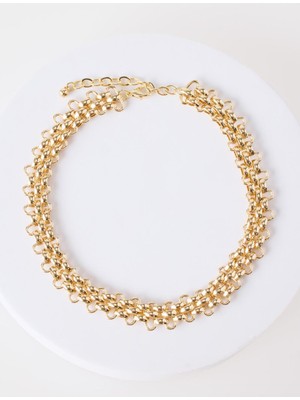 Jimmy Key Altın Rengi Hasır Dokulu Choker Kolye