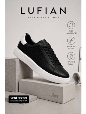Lufian Erkek Hakiki Deri Sneaker Günlük Spor Ayakkabı Siyah Kalın Taban Hafif Rahat Casual LFN-RS2006