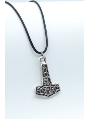 IDR Thor Mjollnir Hammer Gümüş Kaplama Deri İp Kolye