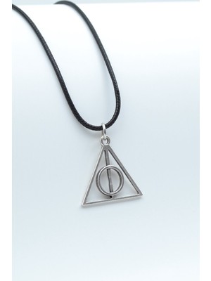 IDR Harry Potter Ölüm Yadigarları Üçgen Gümüş Kaplama Deri İp Kolye