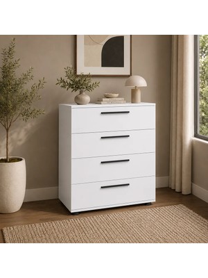 adore mobilya White 4 Çekmeceli Şifonyer - Mat Beyaz 65X78X41 cm (Gxyxd)