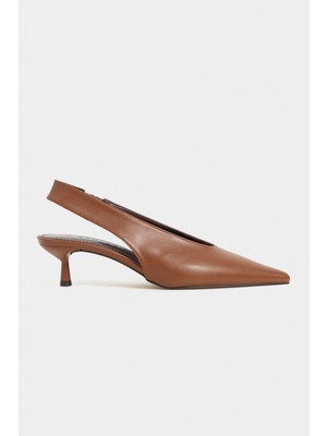 Nişantaşı Shoes Lunix Taba Mat Sivri Burun Slingback Ince Topuklu Kadın Ayakkabı