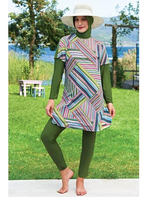 Ruko Maio 2411-1 Desenli Lycra Su Itici ve Çabuk Kuruyan Kumaş Tesettür Mayo