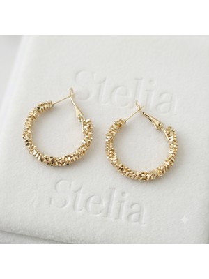 Stelia Gold Renk Pirinç Tırtıklı Halka Tasarım Kadın Bijuteri Küpe