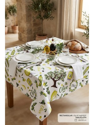 Rona Home Lüks Zeytin Desenli Dijital Baskılı Masa Örtüsü %100 Kaliteli Kumaş Leke Dirençli Dikdörtgen Örtü