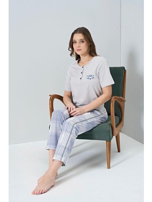Gd Goldoremi 1853 Kadın Kısa Kollu Ekoseli Pijama Takım
