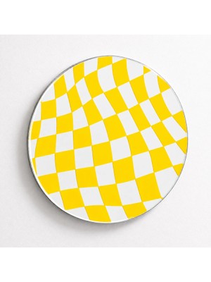 Ortakçı Design Echo Deco Sarı Kare Desenli Baskılı Yuvarlak Dekoratif Ayna 15 x 15
