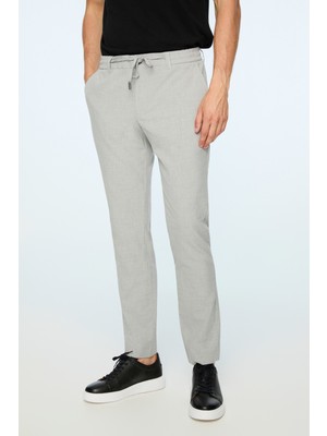 Morven  Erkek Gri Poliviskon Trend Düz Slim Fit Jogger Pantolon