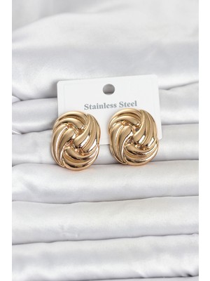 Clariss 316L Çelik Gold Renk Motif Desen Model Kadın Küpe