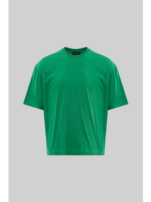 Machinist Erkek Basic Pamuklu Crop Oversize Tişört Yeşil