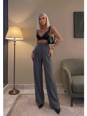 Sorvella Wear Kadın Ithal Doubleface Pileli Yüksek Bel Kumaş Pantolon