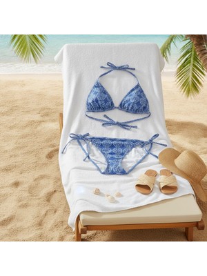 Bonbon Kadın Plaj Giyim Mavi Desenli Bikini Takım BB2635