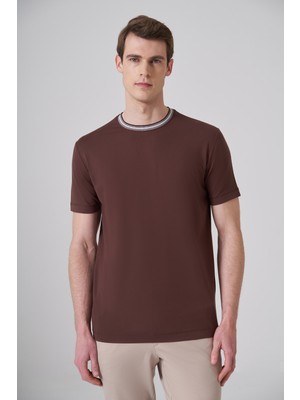 Morven  Erkek Kahve Trend Rayon Bisiklet Yaka Dinamik Fit Tshirt