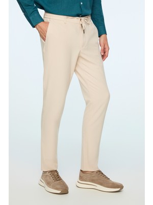 Morven  Erkek Bej Poliviskon Trend Düz Slim Fit Jogger Pantolon
