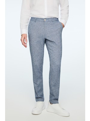 Morven  Erkek Lacivert Keten Trend Desenli Lastikli Slim Fit Pantolon