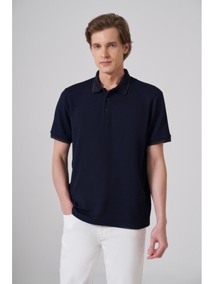 Morven  Erkek Lacivert Trend Desenli Polo Yaka Tshirt