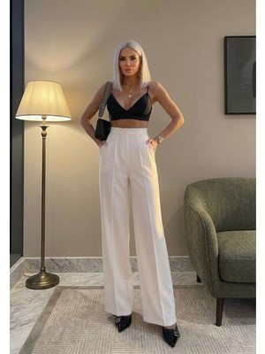 Sorvella Wear Kadın Ithal Doubleface Pileli Yüksek Bel Kumaş Pantolon