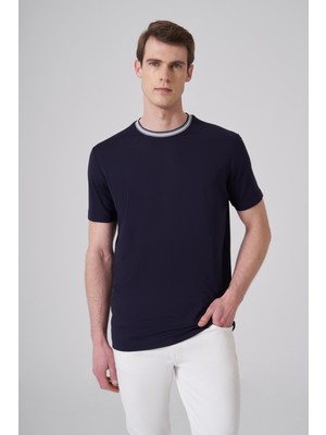 Morven  Erkek Lacivert Trend Rayon Bisiklet Yaka Dinamik Fit Tshirt