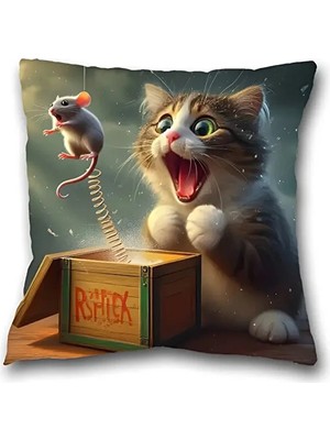Polybotum 1 Adet Fantastik Kedi & Fare Peluş Yastık Kılıfı 44.96CM x 44.96CM - Fransız Tarzı