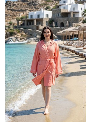 Eselba Vegas Somon Rengi Comfy Crisscross Kapşonlu Bambu Peştamal Kadın Bornoz L - XL