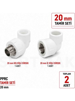 Fırat Pprc 20 mm Tamir Seti Iç Dişli + Dış Dişli Dirsek 1/2" 2 Parça Temiz Su Tesisat Ek Parçası