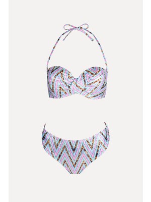 Ayyıldız 4600 Pembe Simli Straplez Bikini Takımı