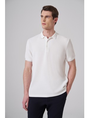 Morven  Erkek Ekru Trend Desenli Polo Yaka Tshirt