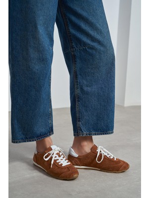 Nişantaşı Shoes Deyz Taba Hakiki Süet Bağcıklı Kadın Spor Ayakkabı