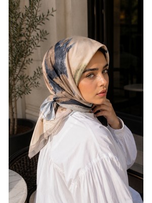 Eys Modern Floral Desen Eşarp Serisi Vizon