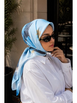 Eys Modern Floral Desen Eşarp Serisi Turkuaz