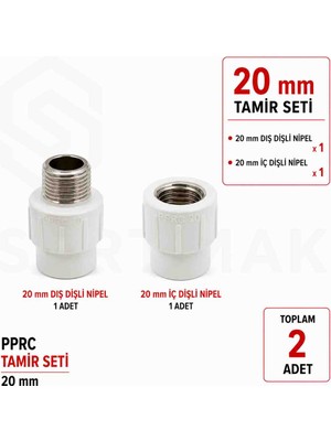 Fırat Pprc 20 mm Tamir Seti Iç Dişli + Dış Dişli  Nipel 1/2" 2 Parça Temiz Su Tesisat Ek Parçası